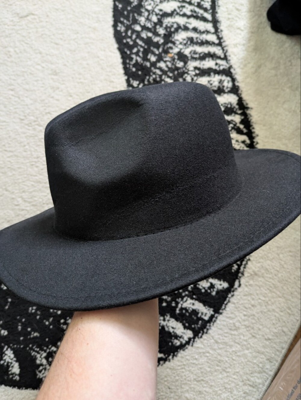 Witchy Black Wide-Brim Fedora with Pink Floral, Butterfly & Moon Embroidery - Picture 9 of 13
